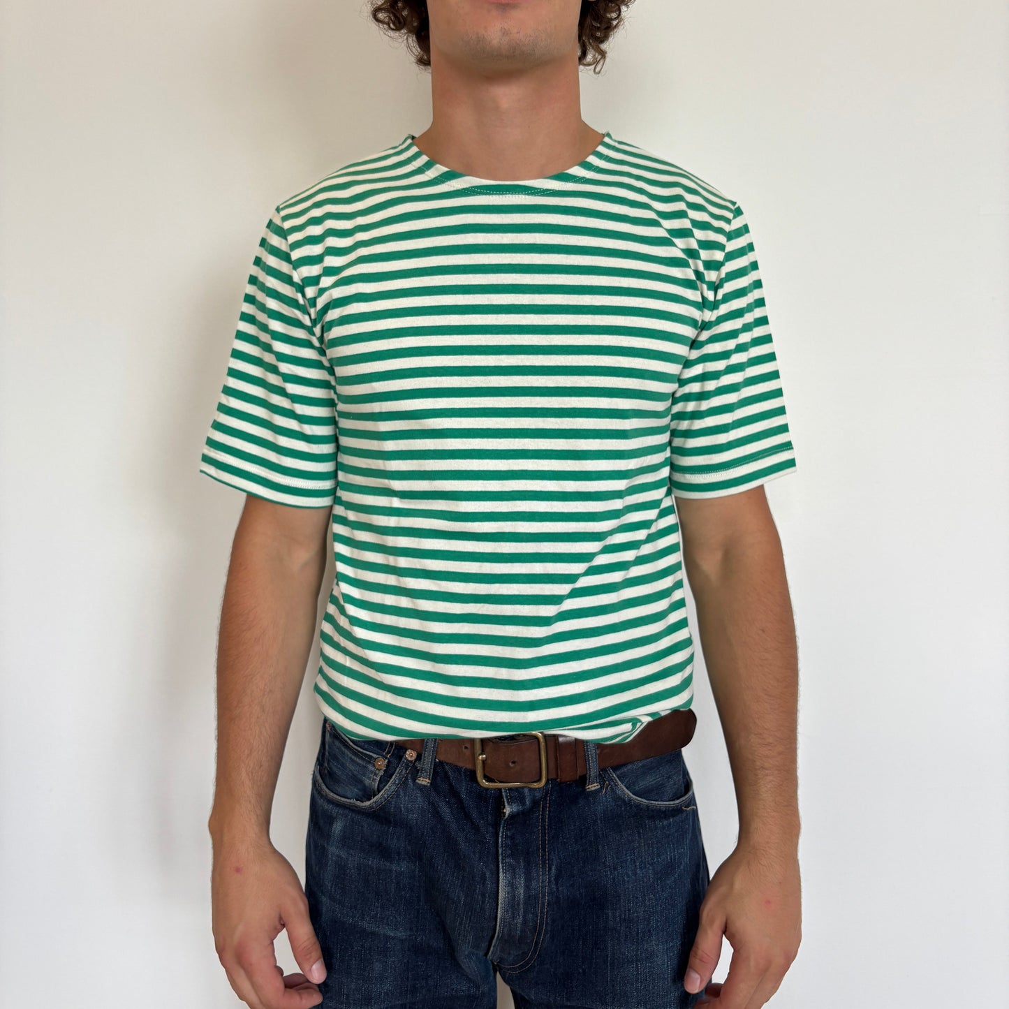 Green/White Striped Telnyashka - Short Sleeve