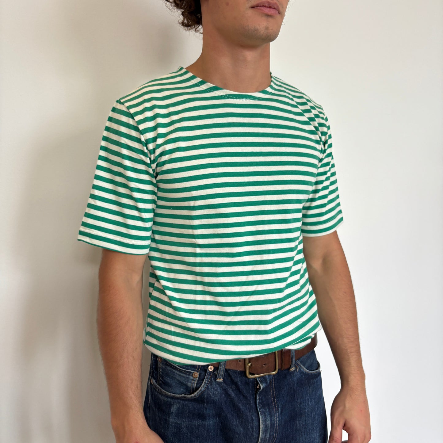 Green/White Striped Telnyashka - Short Sleeve