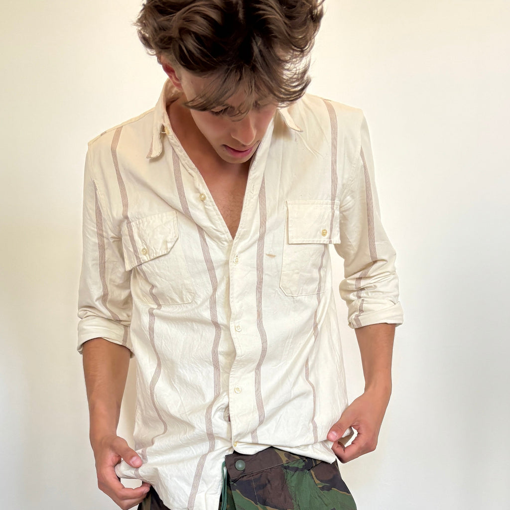 Striped Italian Military Prisoner Shirt - Off White