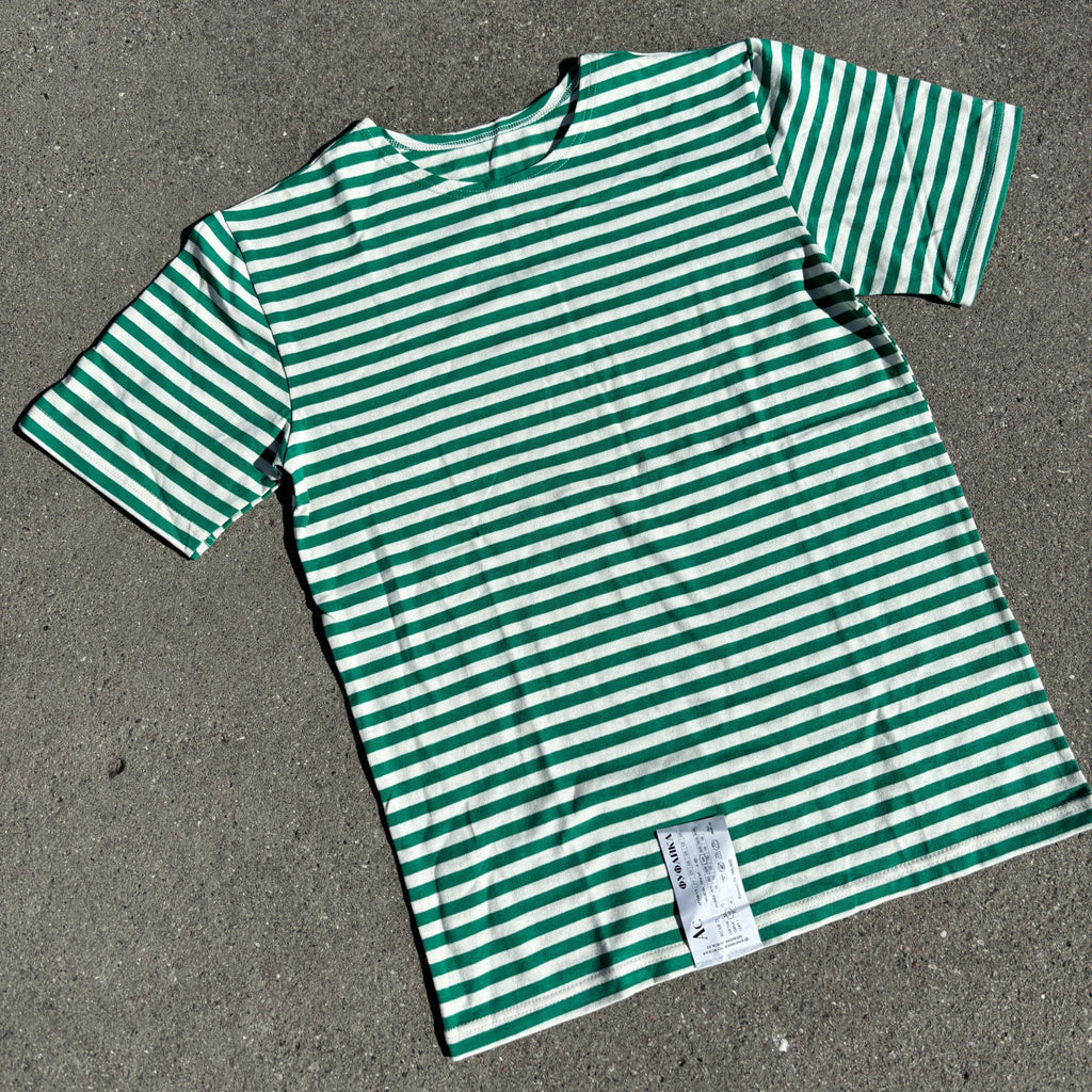 Green/White Striped Telnyashka - Short Sleeve