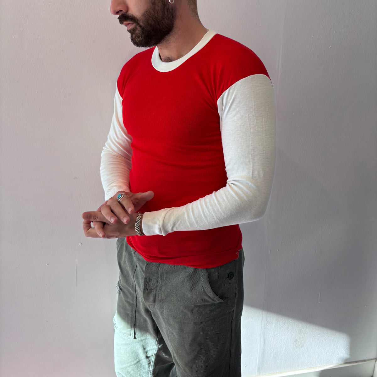 60/70's Berri Sports Tee Round Collar Red/White