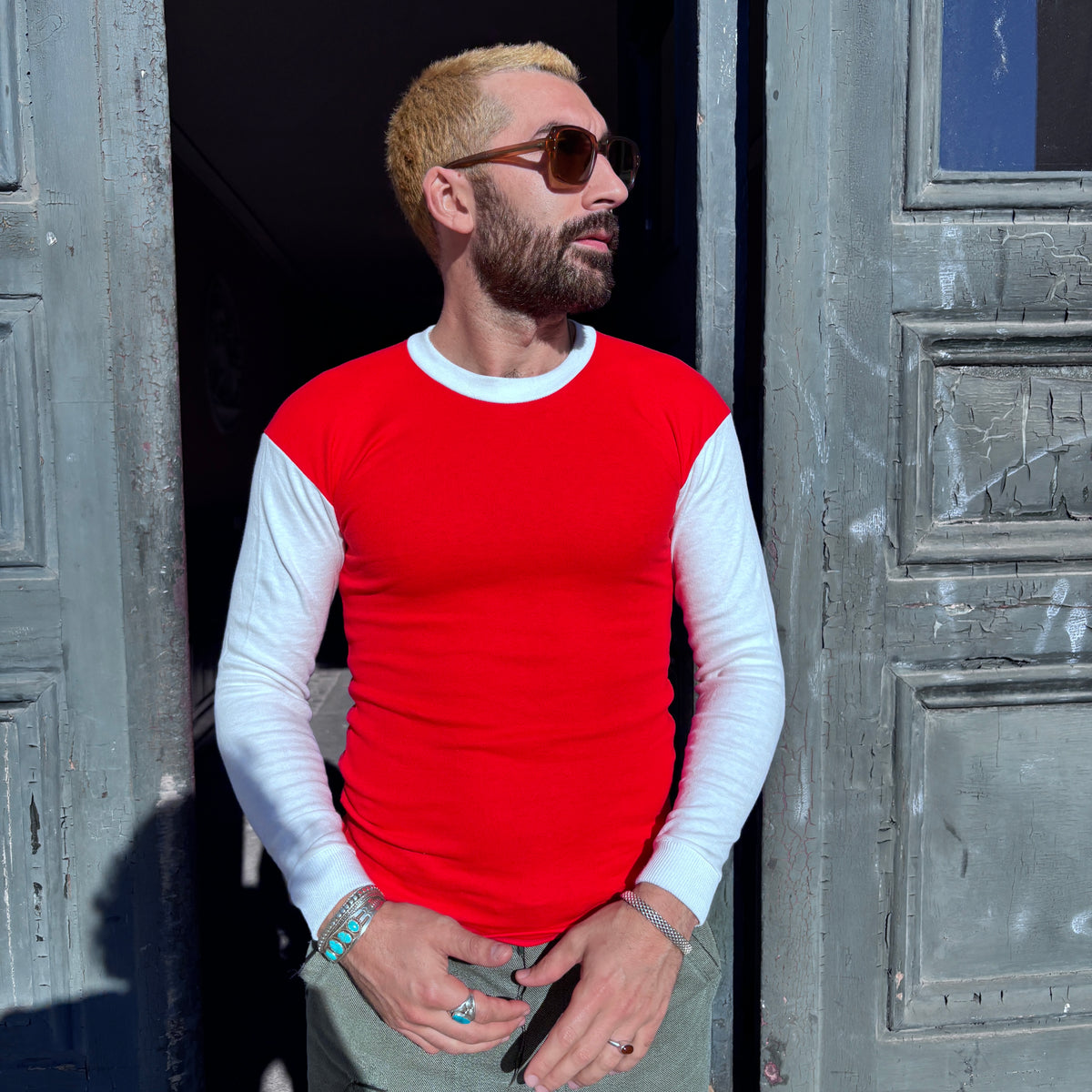 60/70's Berri Sports Tee Round Collar Red/White