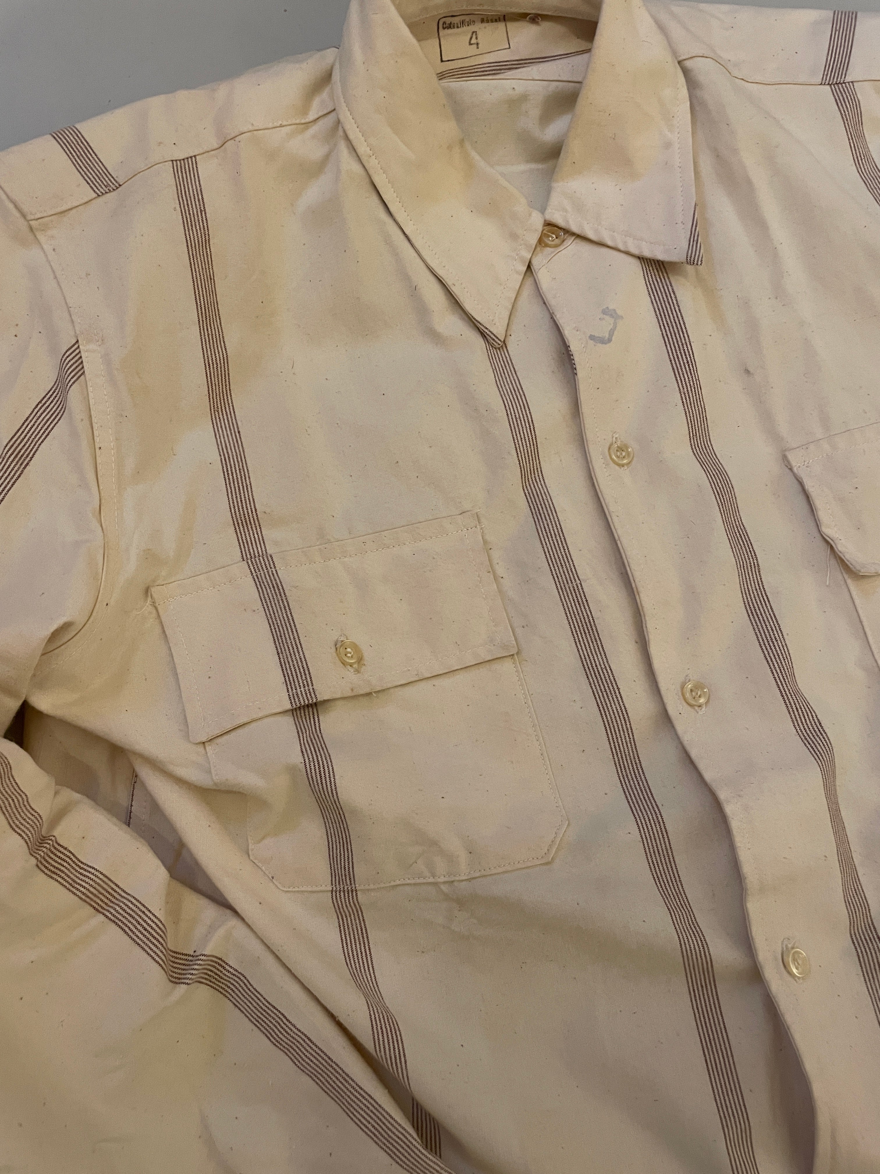 Striped Italian Military Prisoner Shirt - Off White