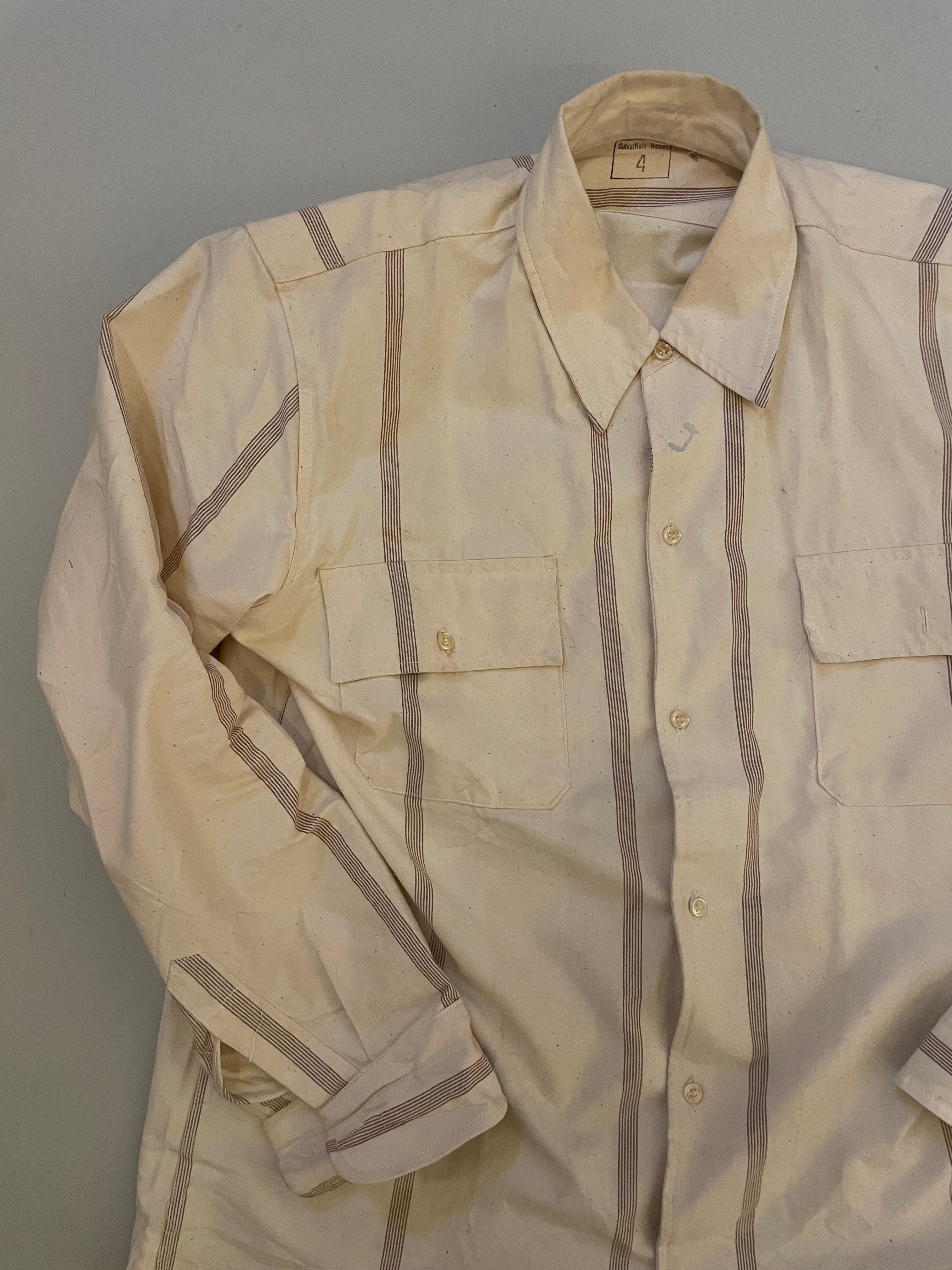 Striped Italian Military Prisoner Shirt - Off White