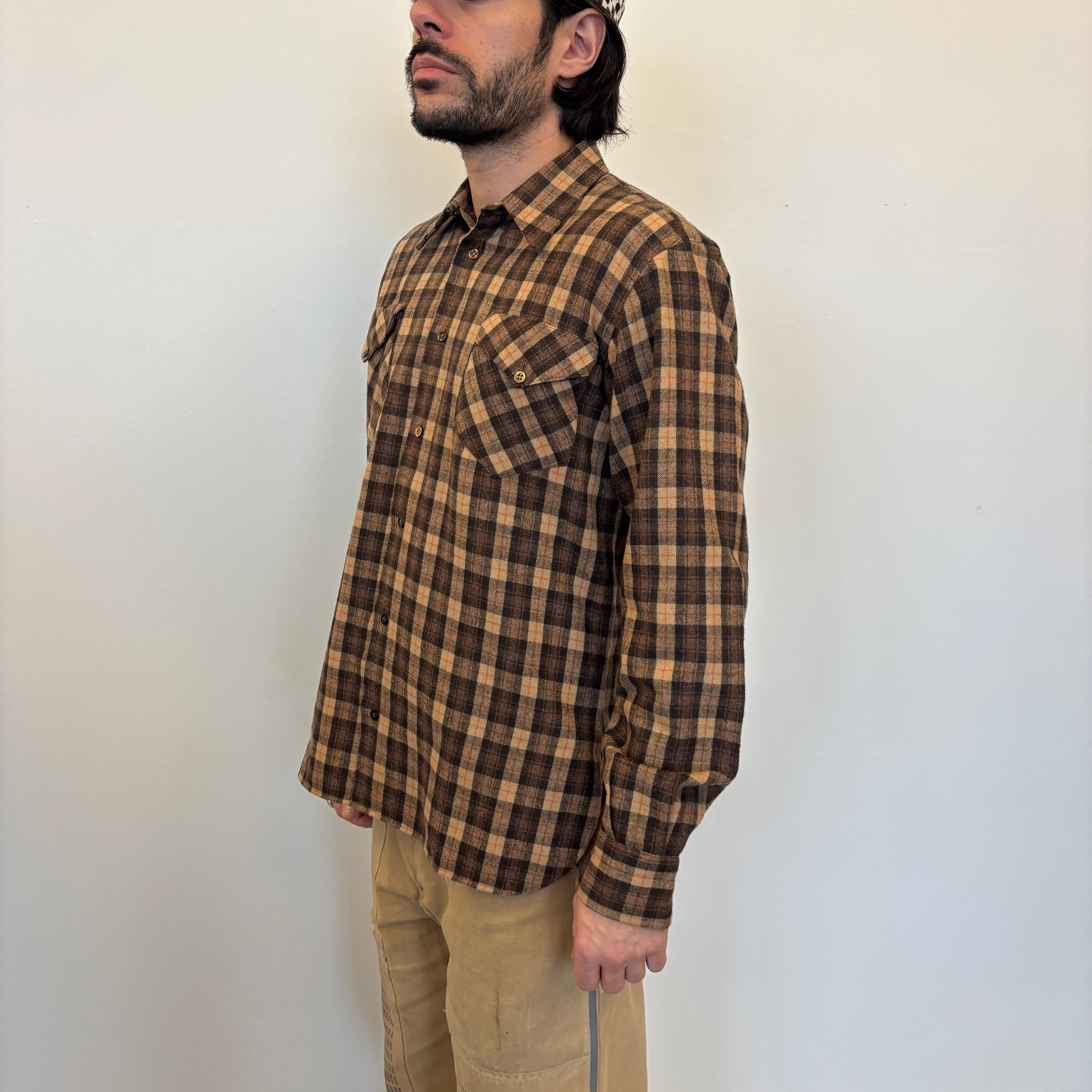 Vintage 1970's beige and brown Plaid Shirt