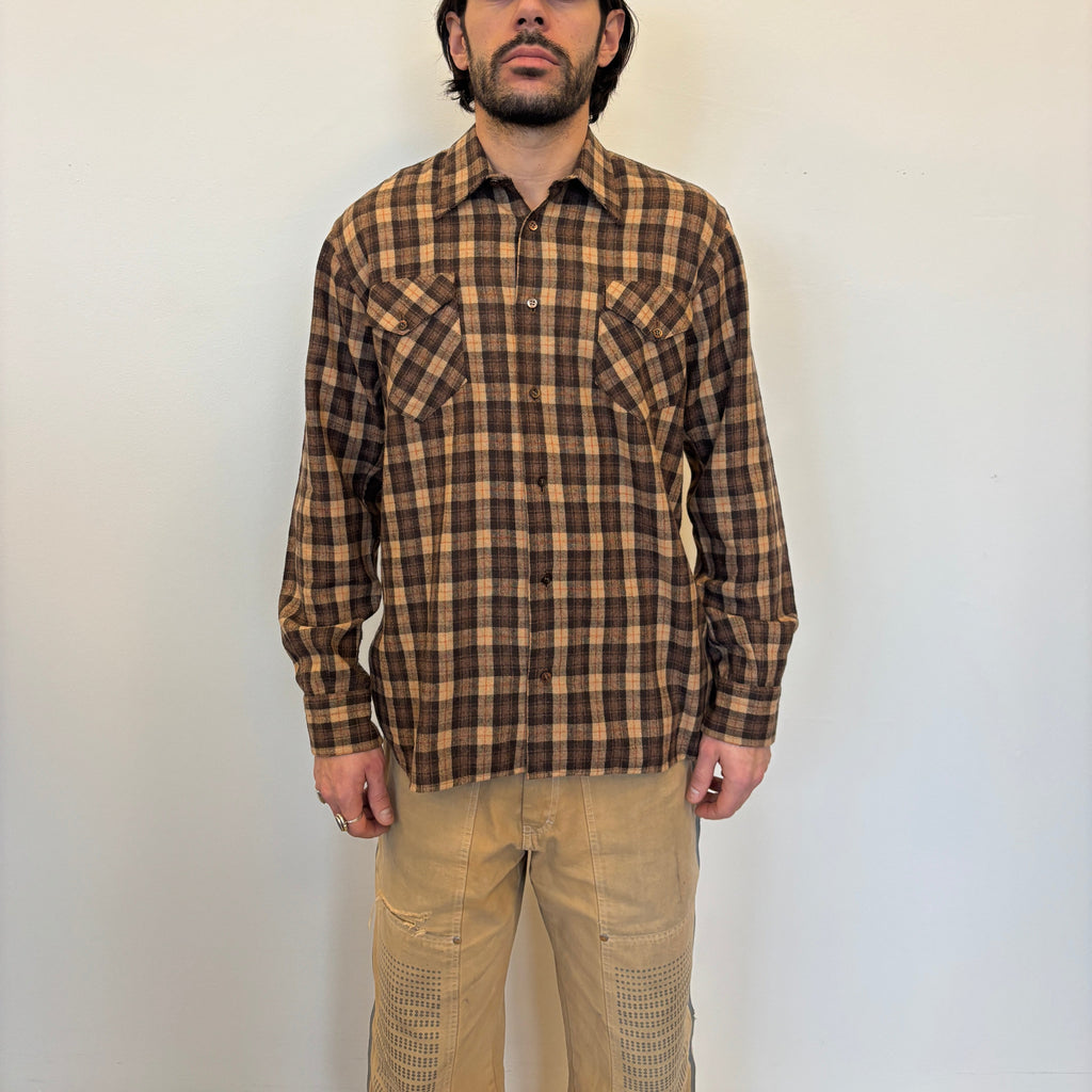 Vintage 1970's beige and brown Plaid Shirt