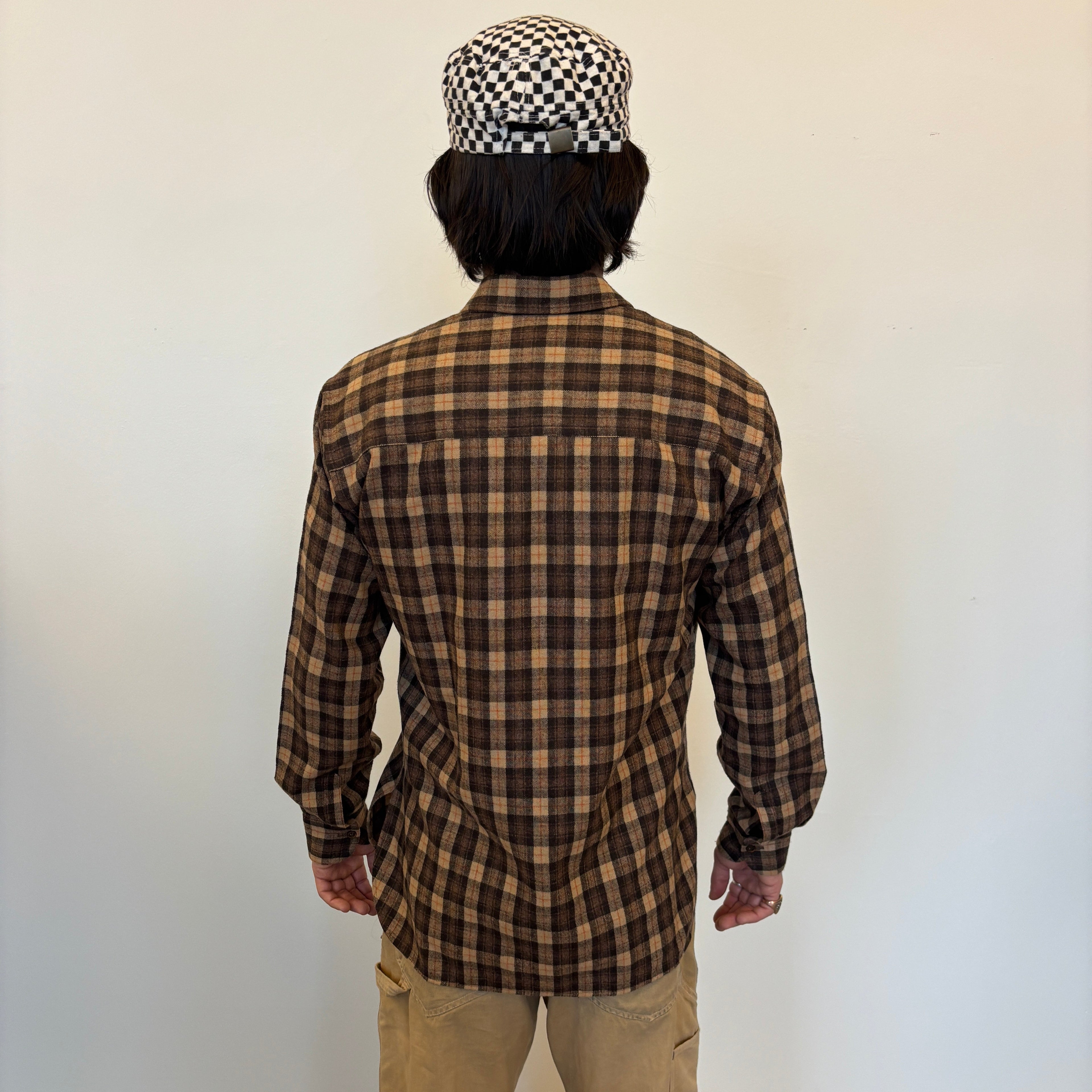 Vintage 1970's beige and brown Plaid Shirt