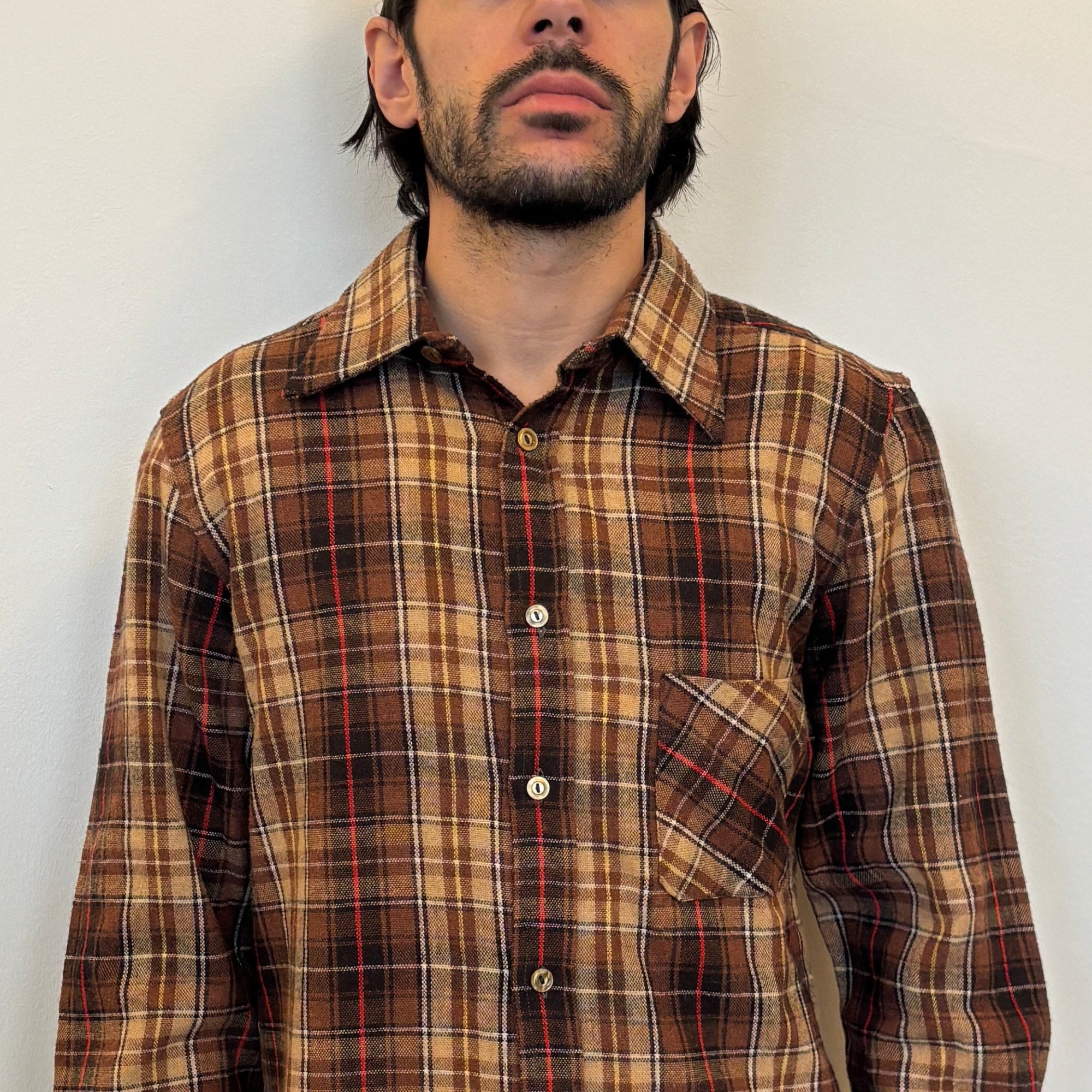 Vintage 1970's brown and red stripes Plaid Shirt