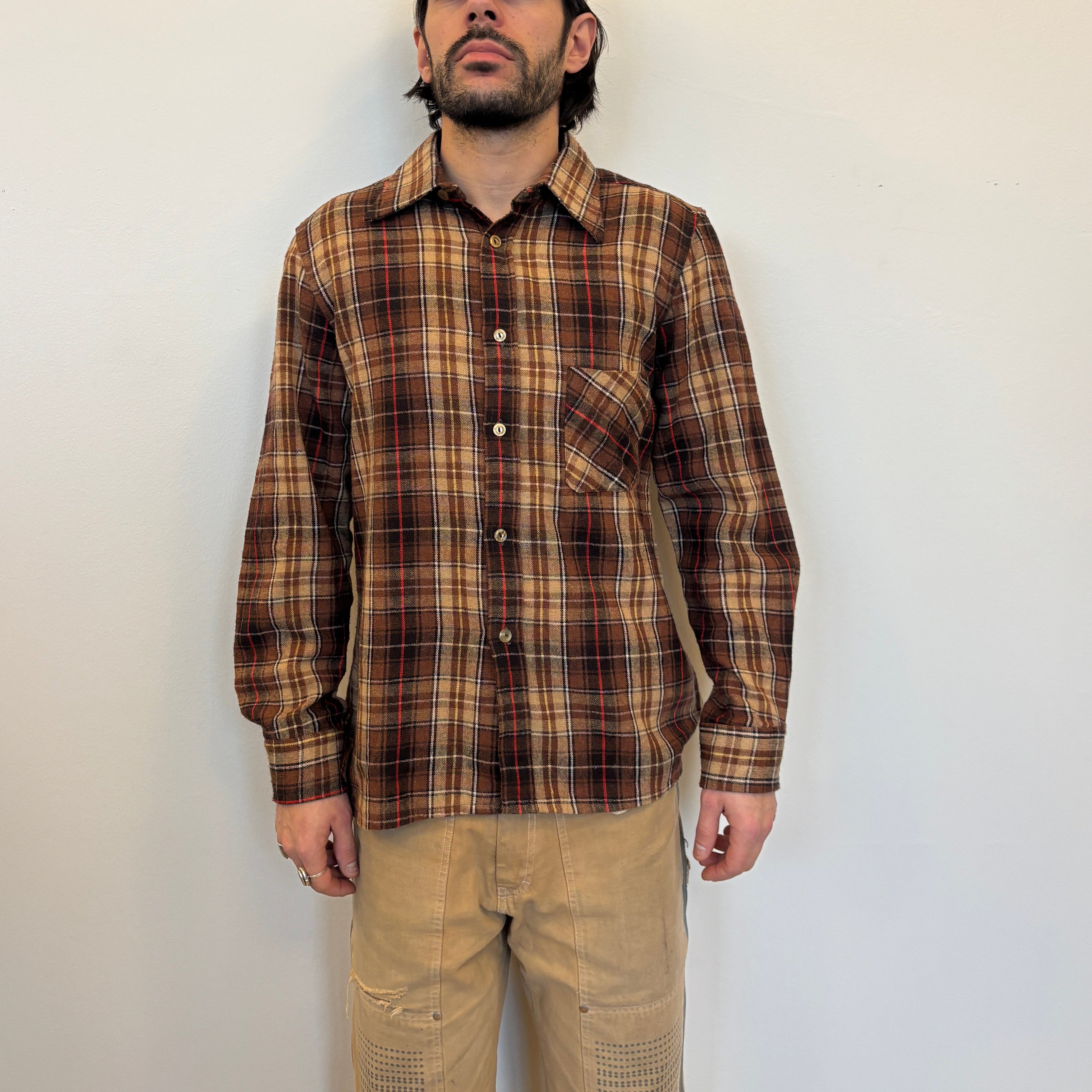 Vintage 1970's brown and red stripes Plaid Shirt