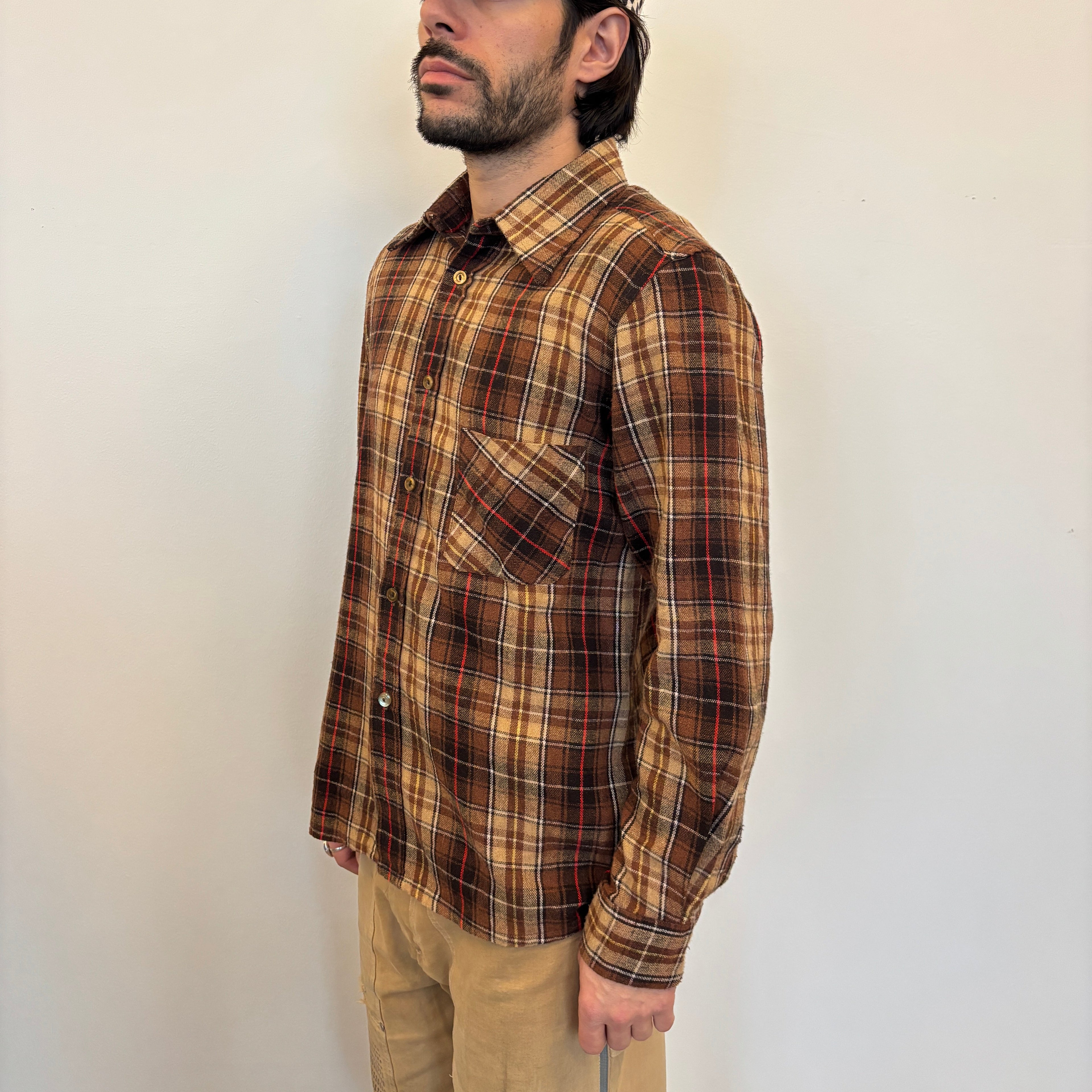 Vintage 1970's brown and red stripes Plaid Shirt