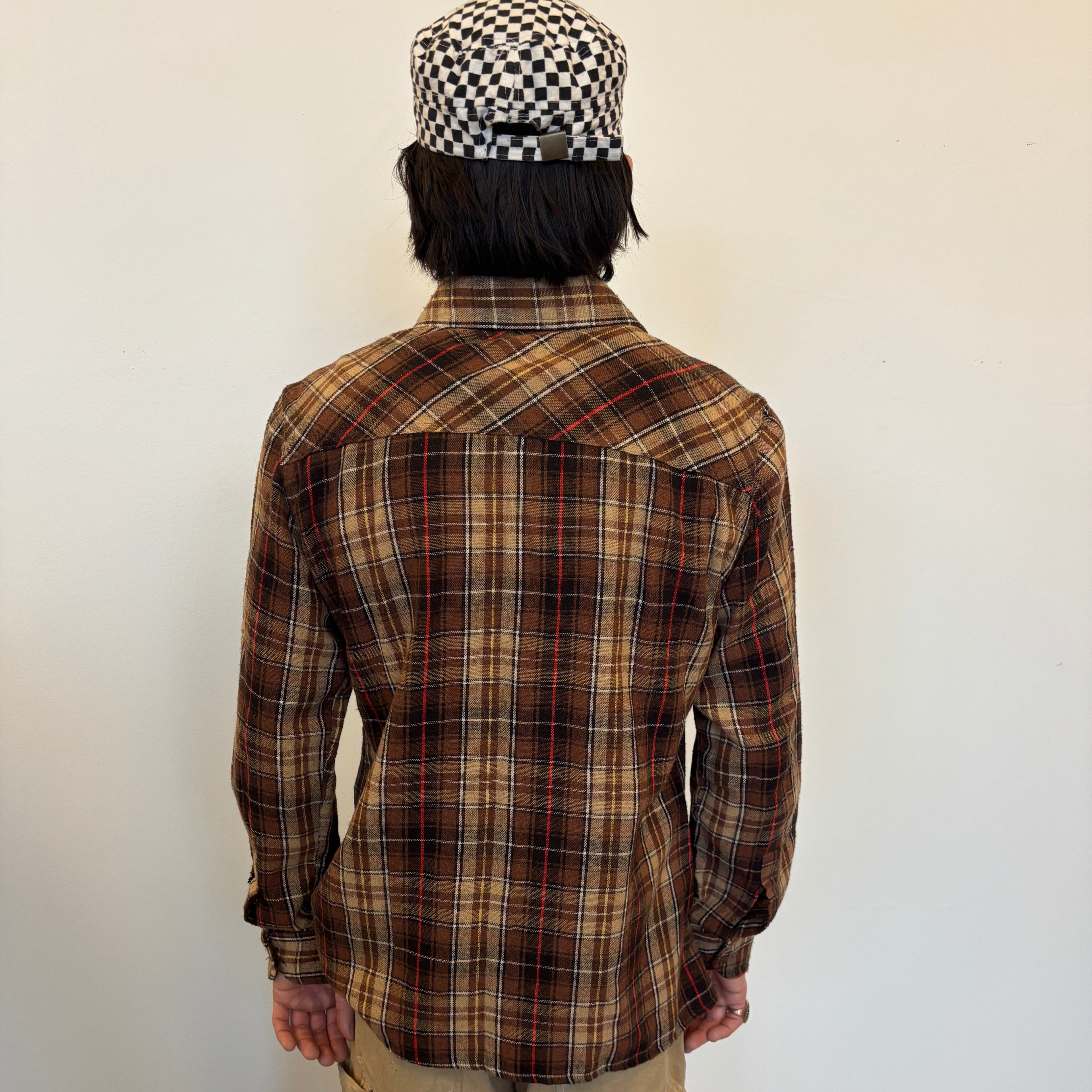 Vintage 1970's brown and red stripes Plaid Shirt