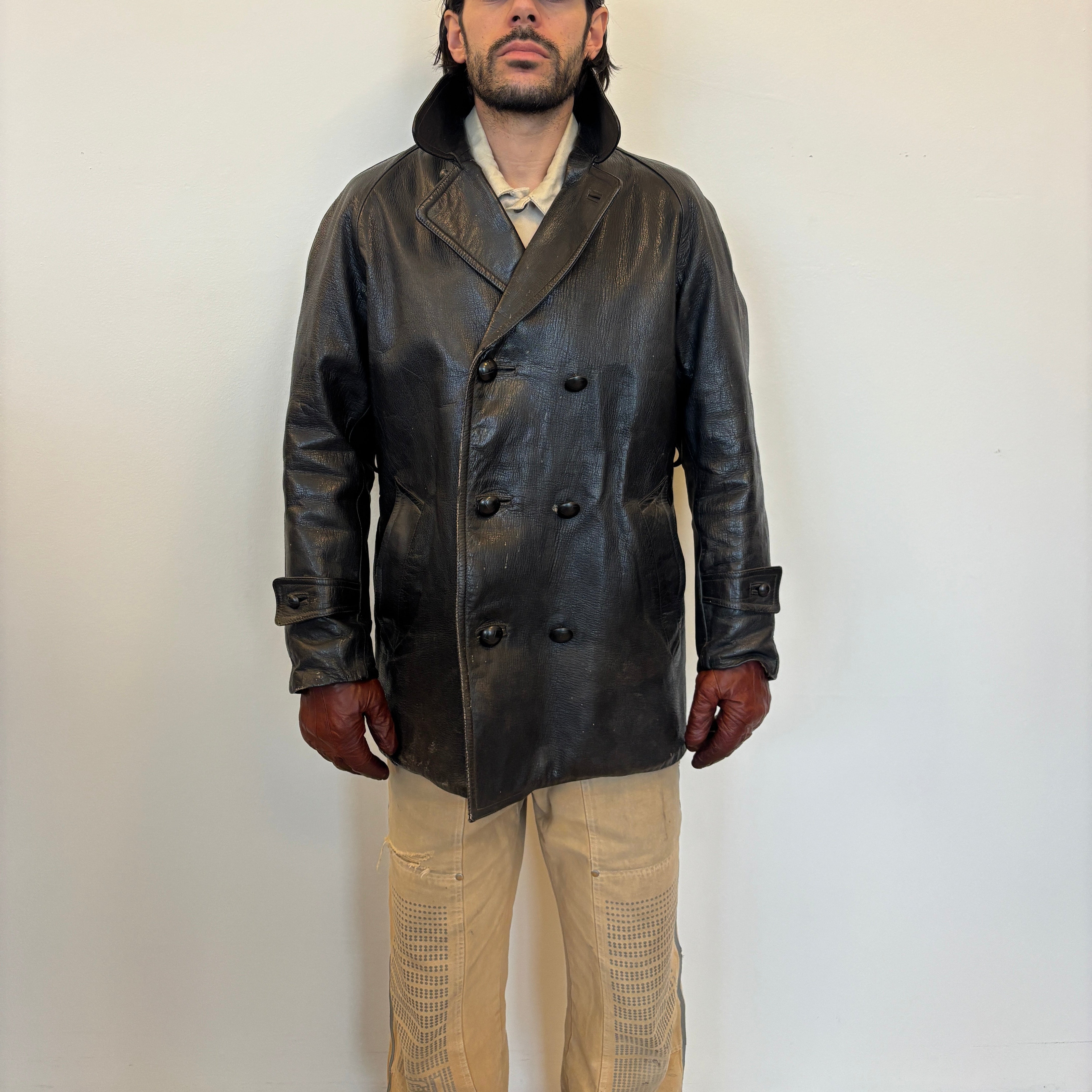 ジャケット・アウター 1960s Vintage Italy Double Breasted Coat 1940's Italian Double Breasted Leather Jacket – Concept Surplus