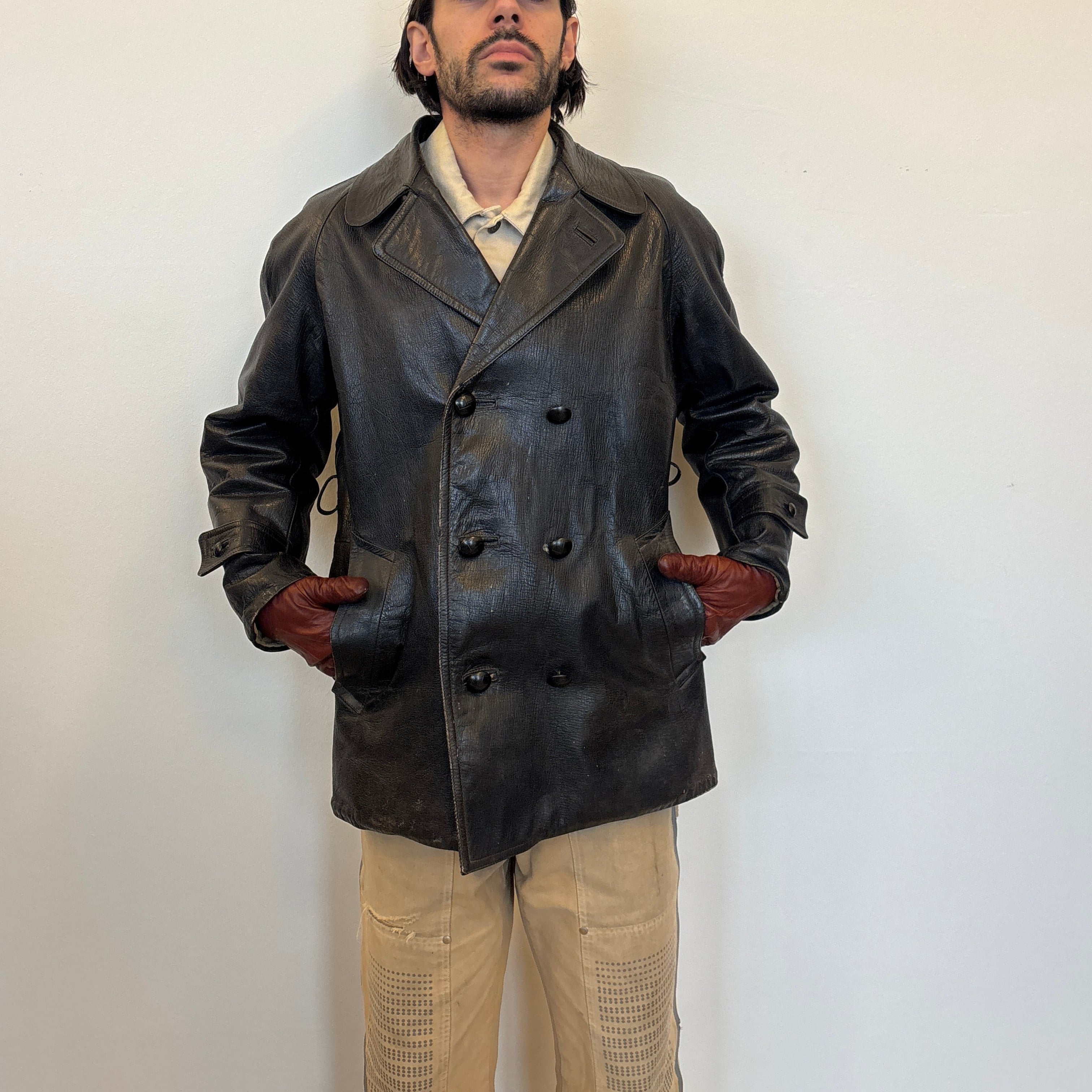 ジャケット・アウター 1960s Vintage Italy Double Breasted Coat 1940's Italian Double Breasted Leather Jacket – Concept Surplus