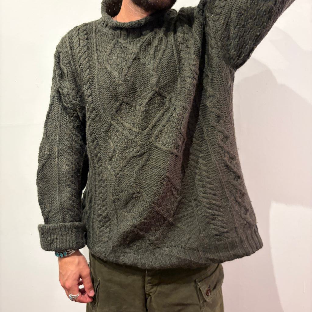 Vintage Olive Green Hand Knitted Sweater