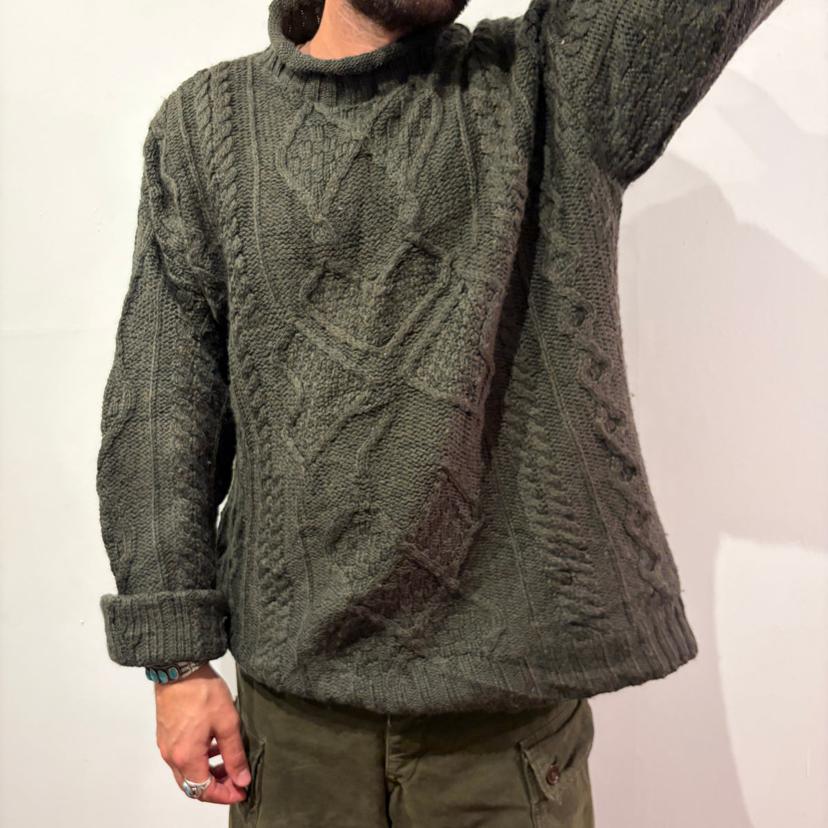 Vintage Olive Green Hand Knitted Sweater