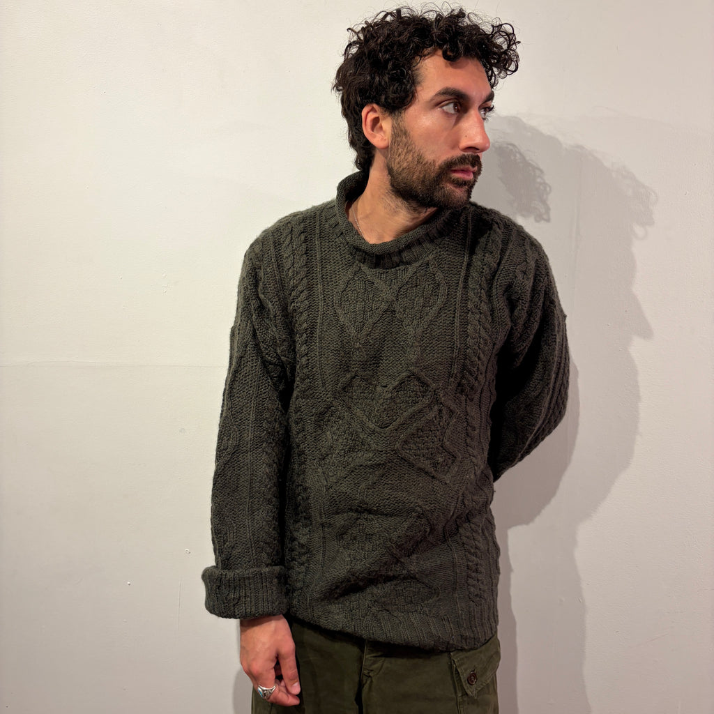 Vintage Olive Green Hand Knitted Sweater
