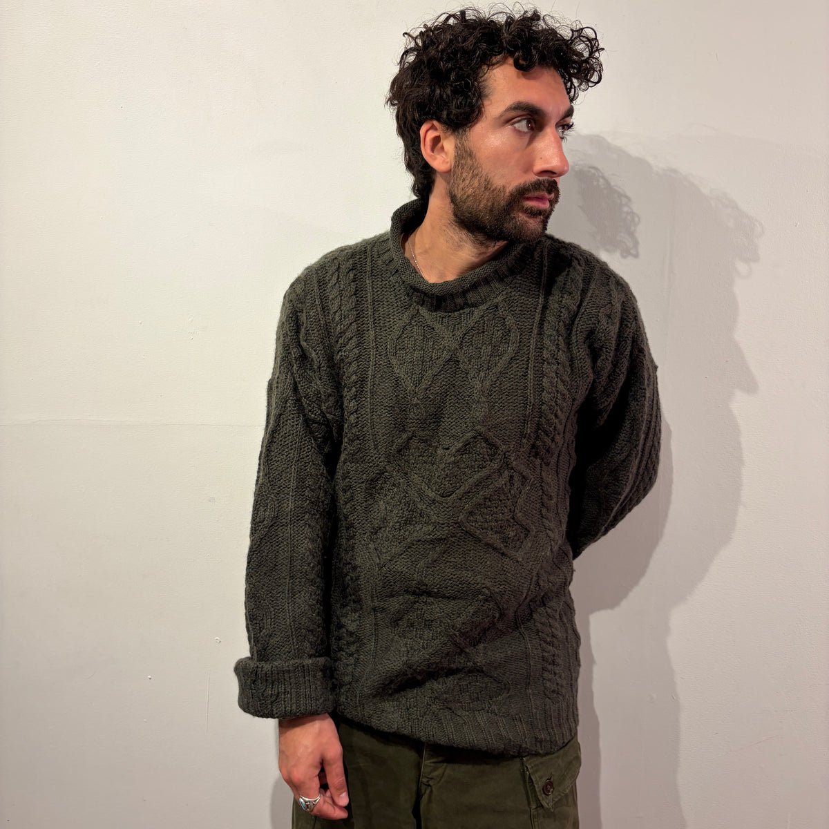 Vintage Olive Green Hand Knitted Sweater