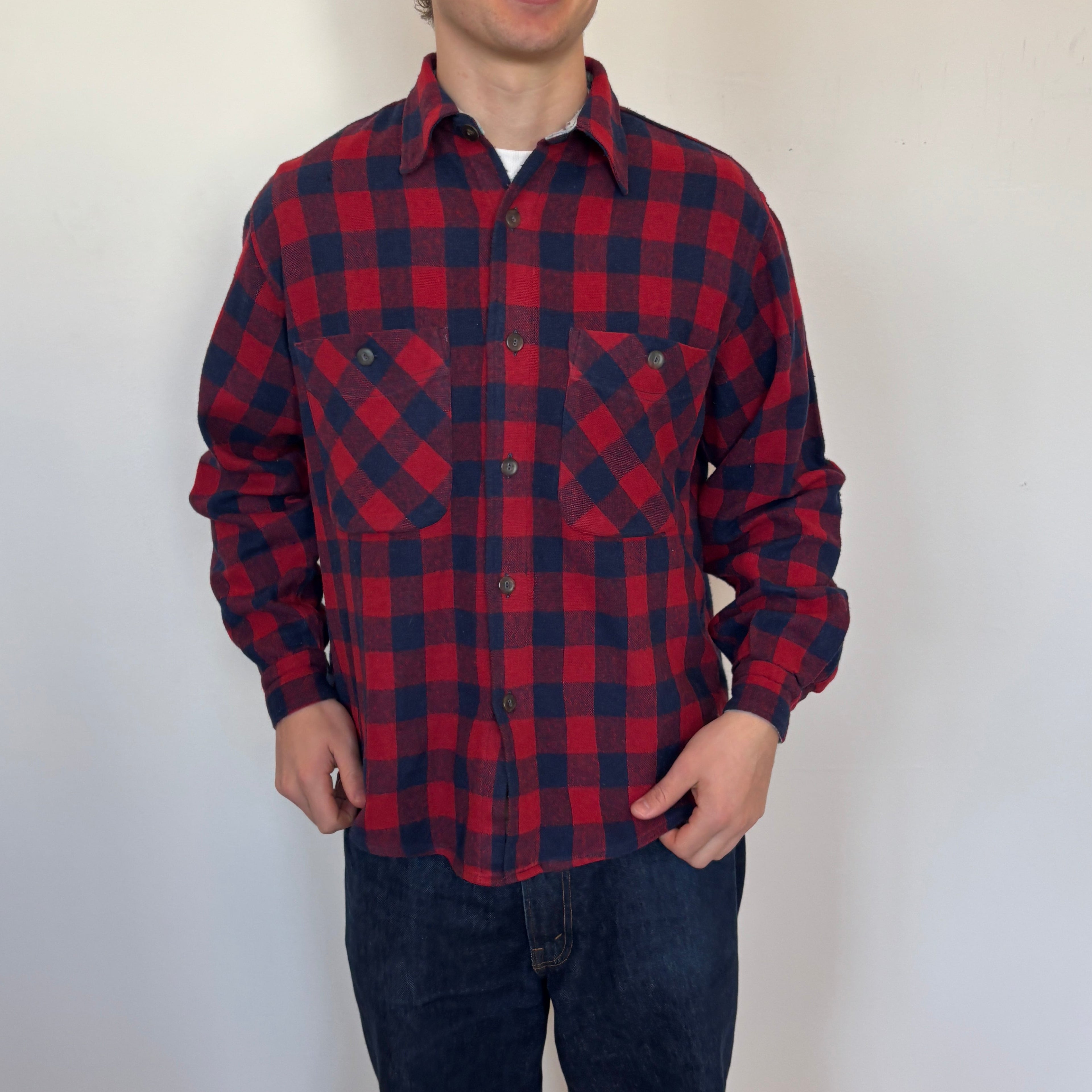 70s Italian vintage checked blue red Acrylic shirt