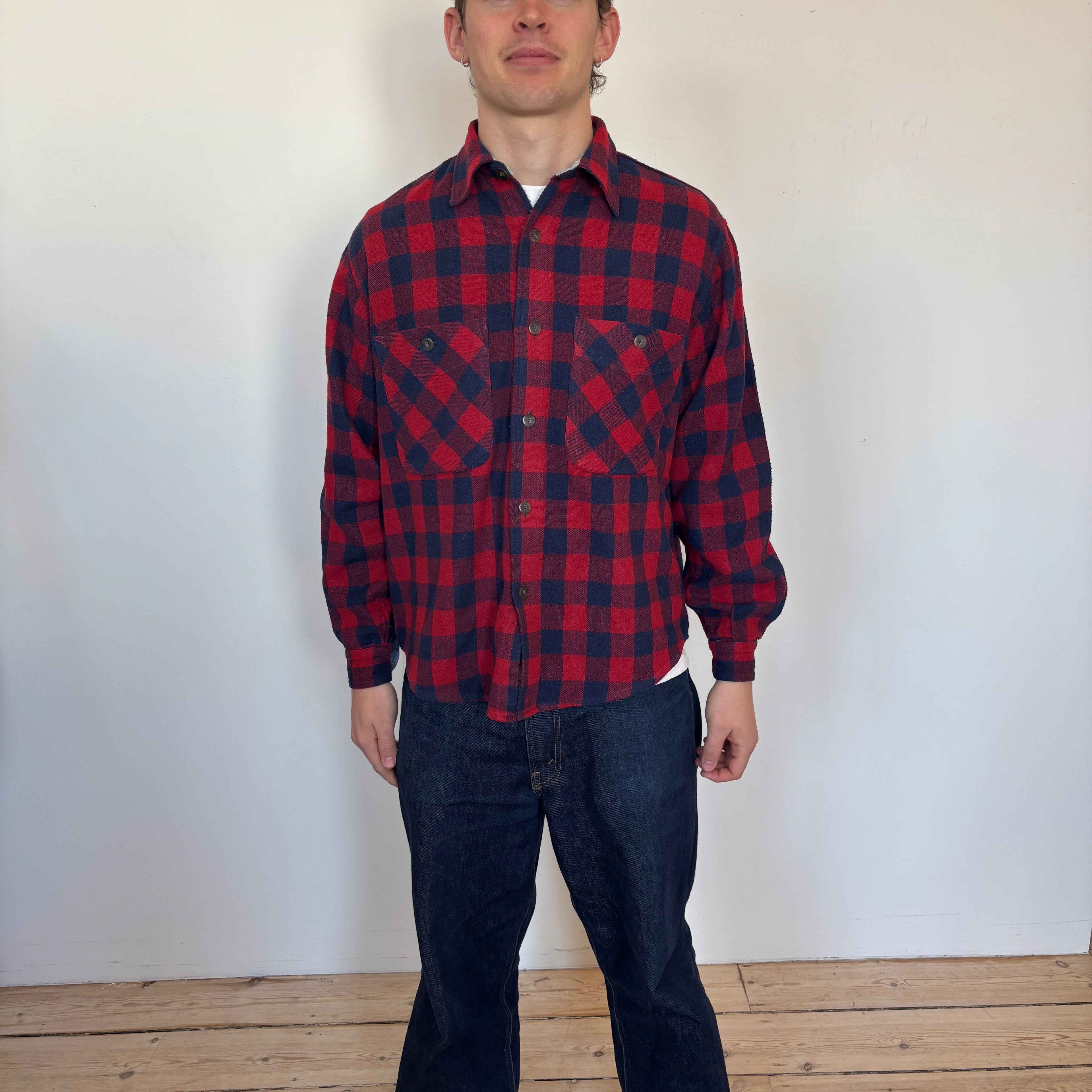 70s Italian vintage checked blue red Acrylic shirt
