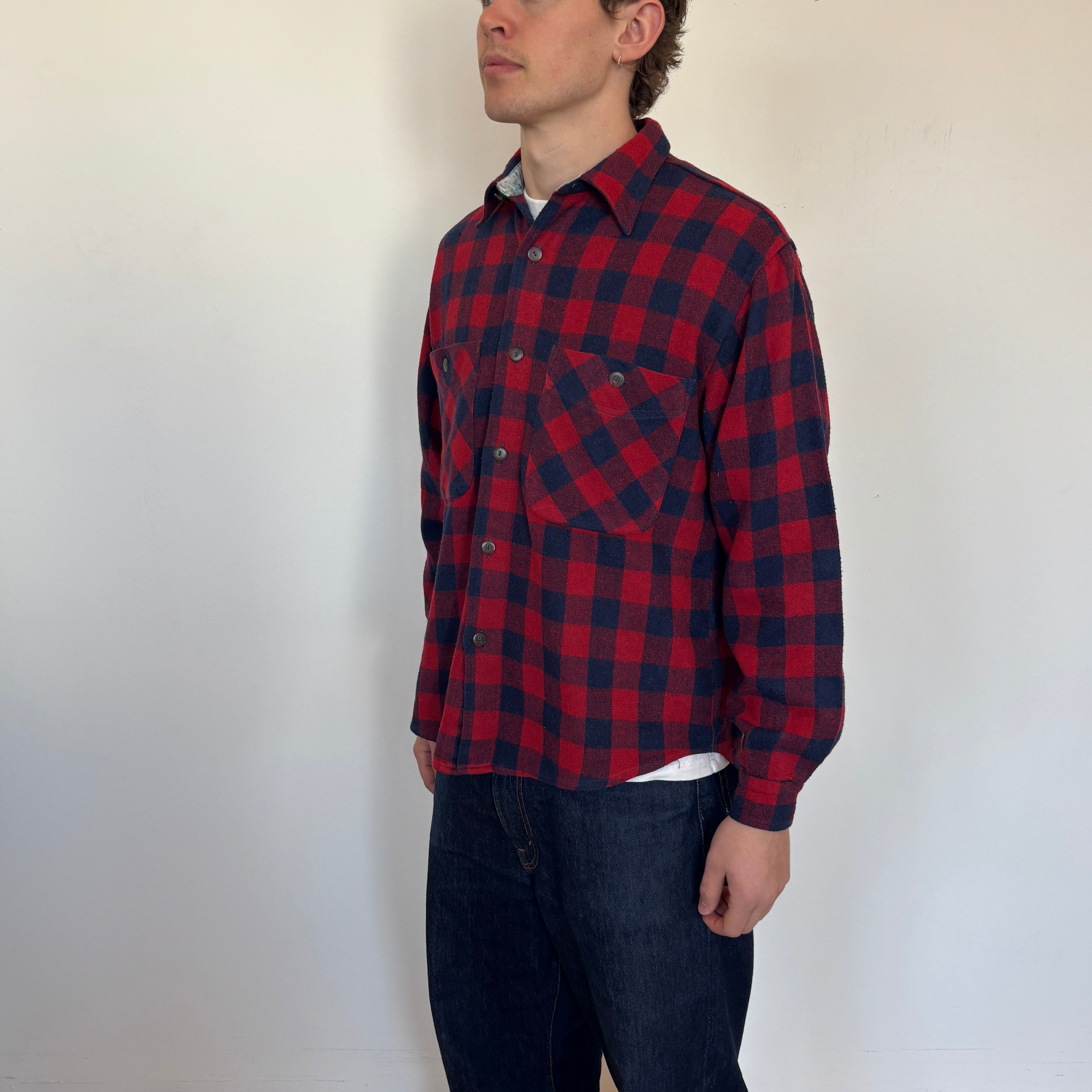 70s Italian vintage checked blue red Acrylic shirt