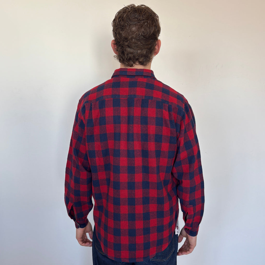 70s Italian vintage checked blue red Acrylic shirt