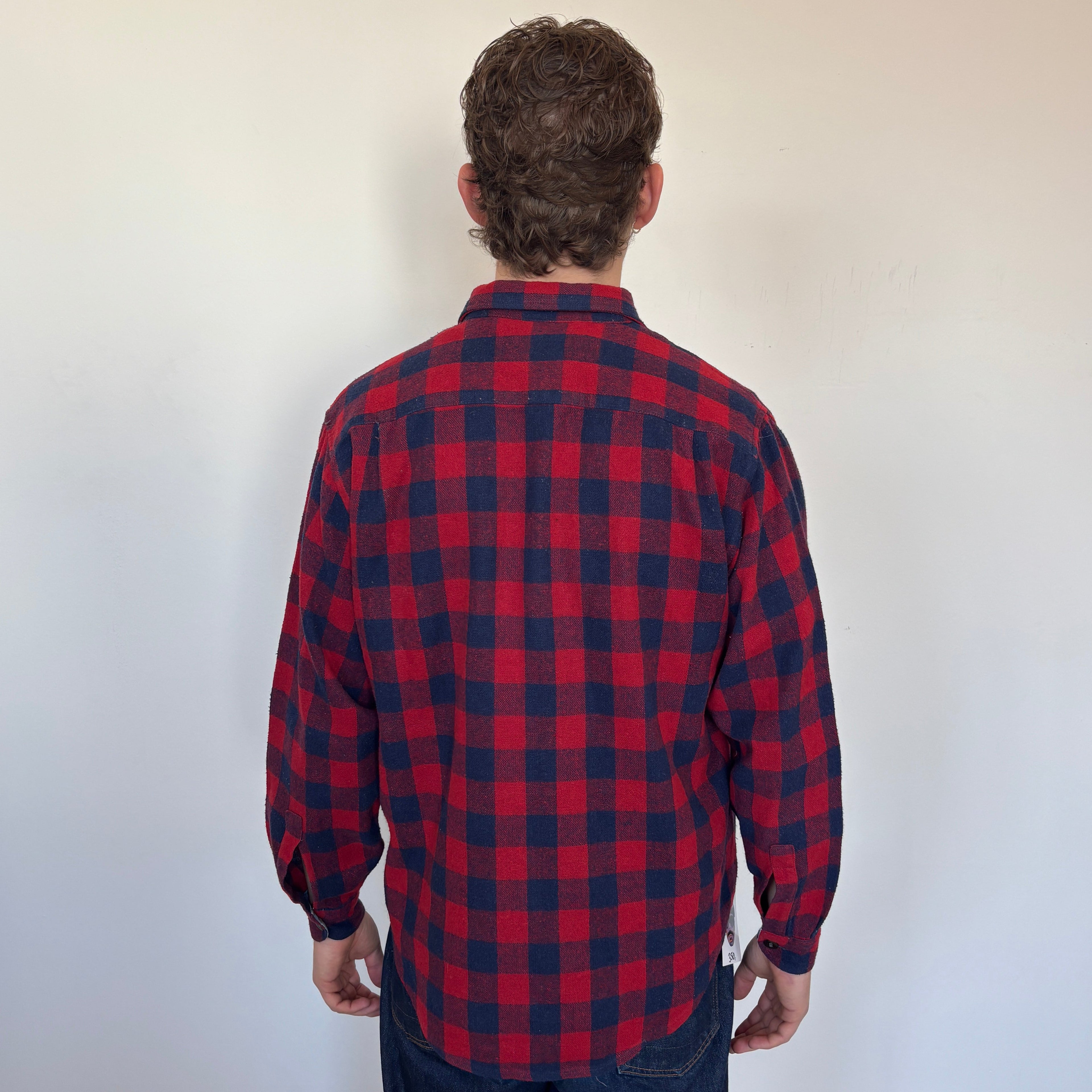 70s Italian vintage checked blue red Acrylic shirt